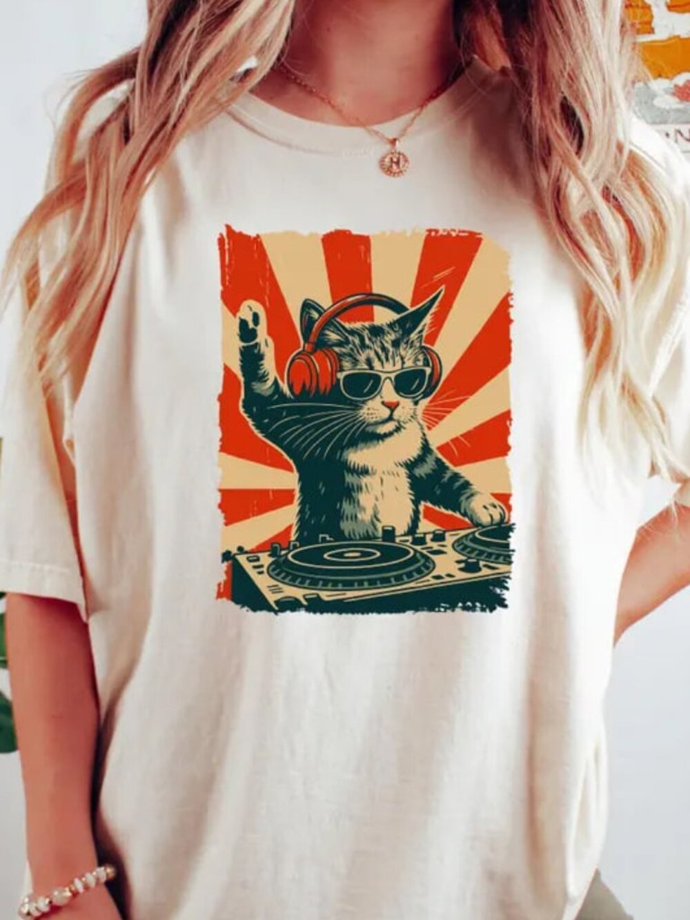 Funny Cat Graphic T-shirt, Cat Lovers Gift, Music Cat Tee